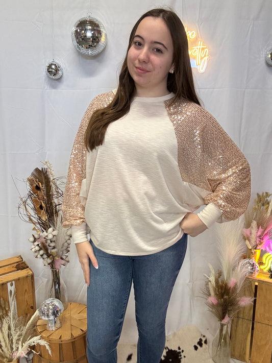Oversized Top with Sequin Sleeves