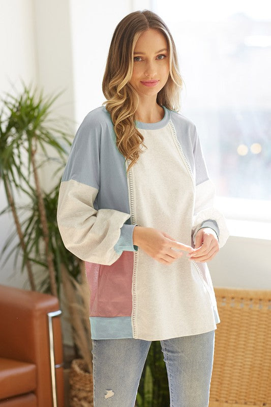 Sage/Lavender Colorblock Sweatshirt