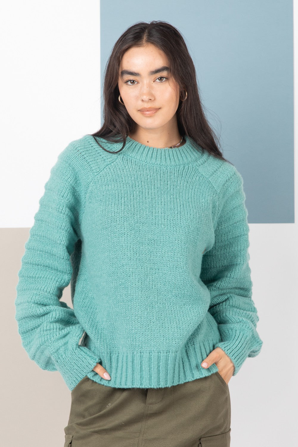 Seafoam Green Bubble Sleeve Sweater