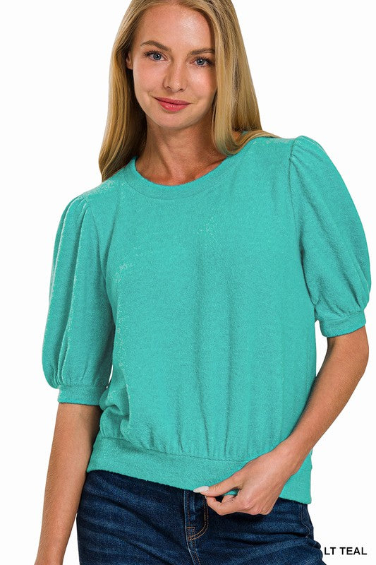 Sweater with Puff Sleeves - Light Teal