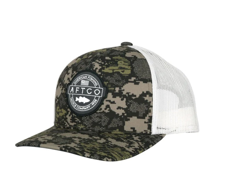 AFTCO Bass Patch Trucker Hat Green Camo