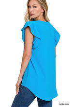 Load image into Gallery viewer, WOVEN AIRFLOW RUFFLED SLEEVE HIGH-LOW TOP
