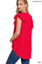 Load image into Gallery viewer, WOVEN AIRFLOW RUFFLED SLEEVE HIGH-LOW TOP
