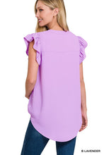 Load image into Gallery viewer, WOVEN RUFFLED SLEEVE HIGH-LOW TOP
