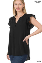 Load image into Gallery viewer, WOVEN RUFFLED SLEEVE HIGH-LOW TOP
