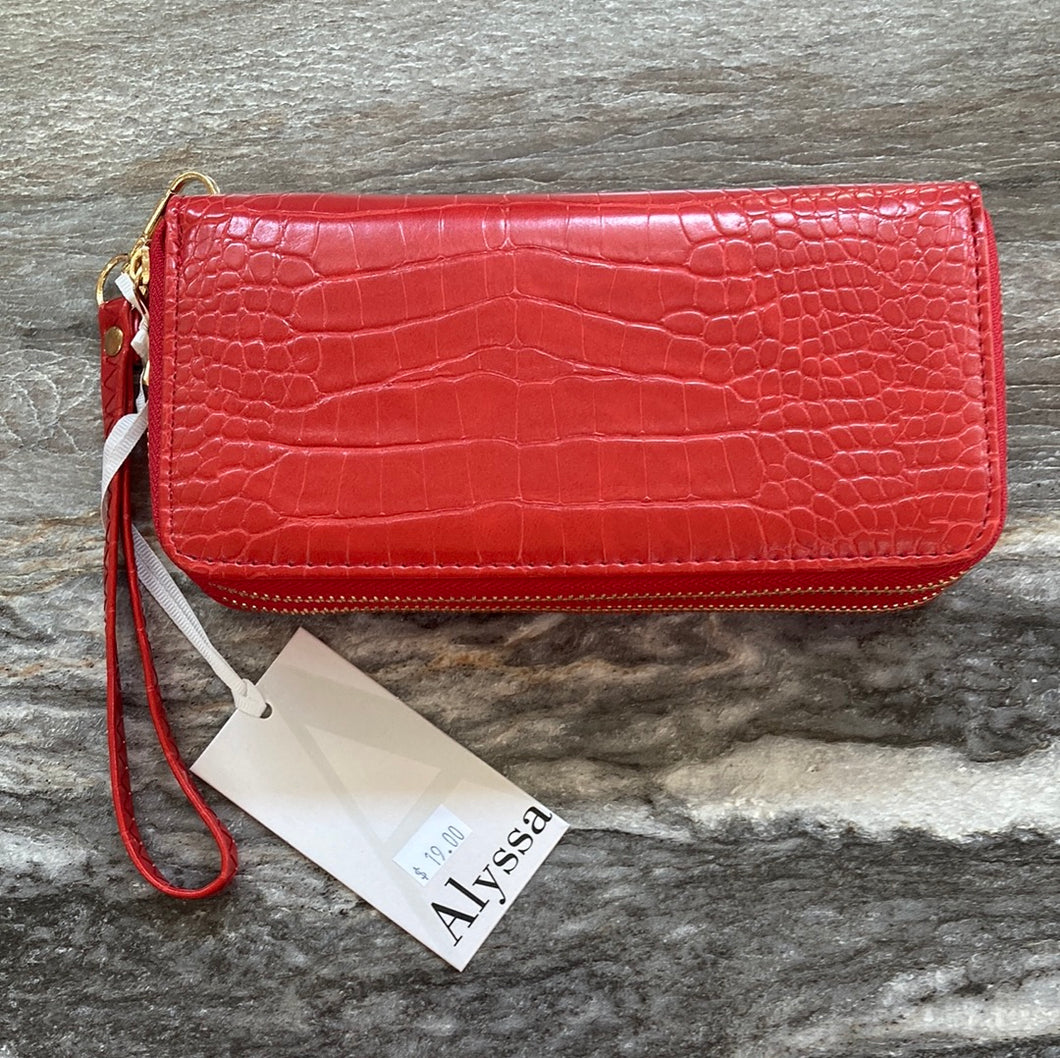 Wallet Double Zip Textured Red