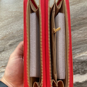 Wallet Double Zip Textured Red